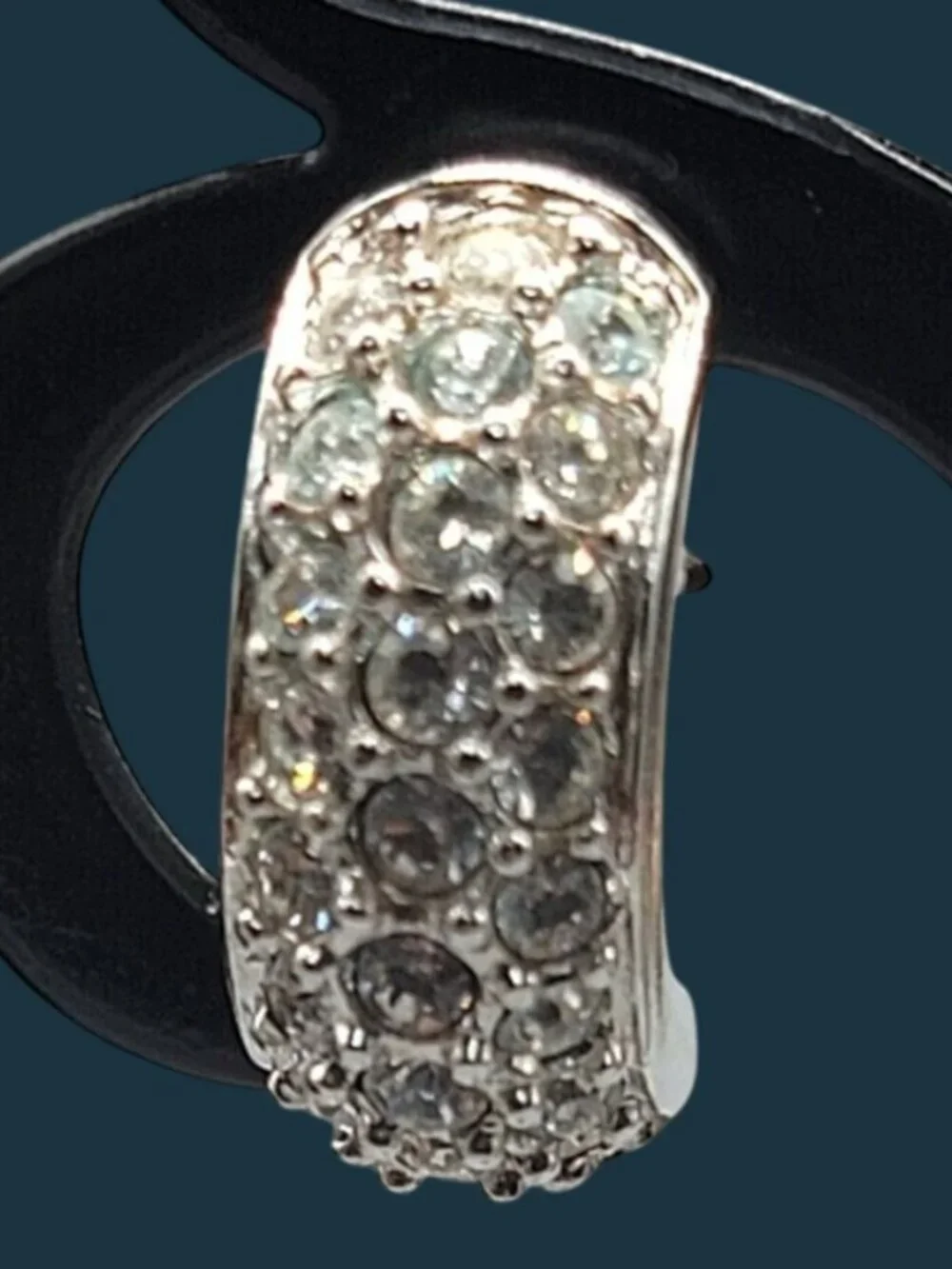 Swan Signed Swarovski Half Hoop Post Earrings Vintage Colorless Crystal Paved